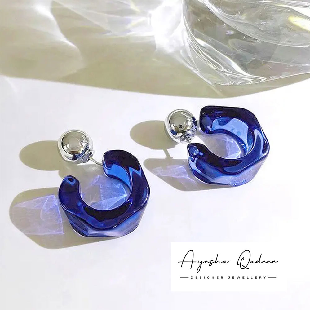 Disco Ball Hoops Blue Earings