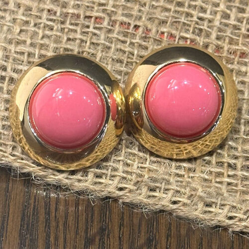 Faux Pearl with Golden Edges Ear Studs - Dark Pink