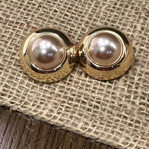 Faux Pearl with Golden Edges Ear Studs - Golden