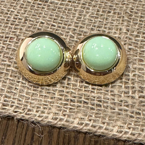 Faux Pearl with Golden Edges Ear Studs - Mint Green