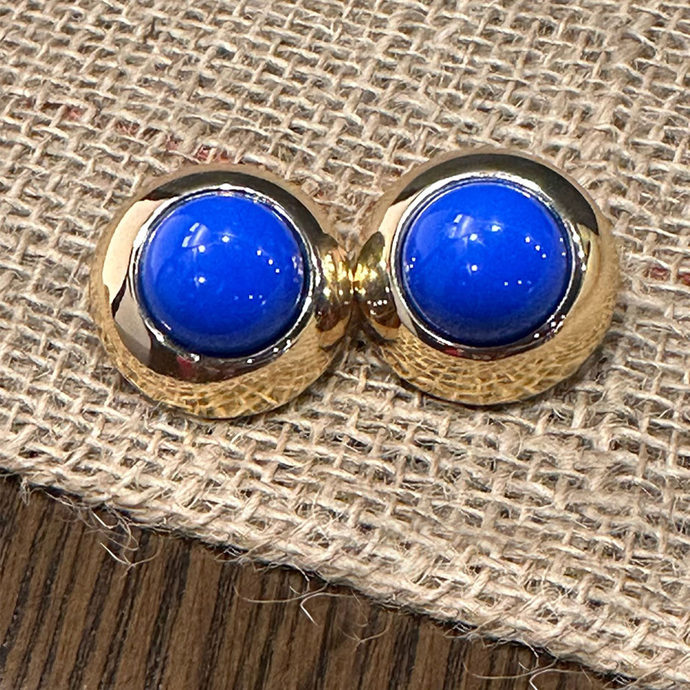 Faux Pearl with Golden Edges Ear Studs - Royal Blue