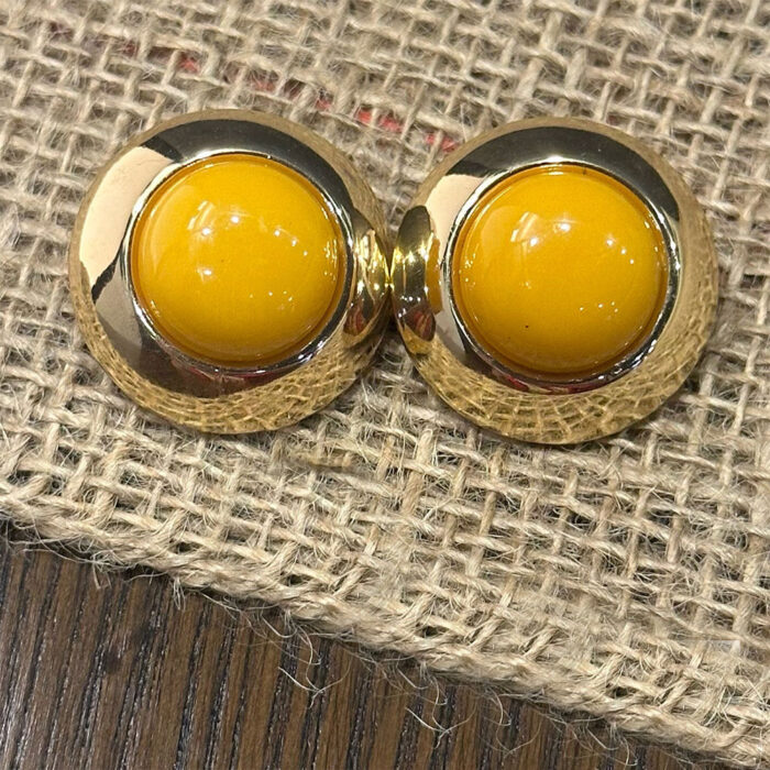 Faux Pearl with Golden Edges Ear Studs - Yellow