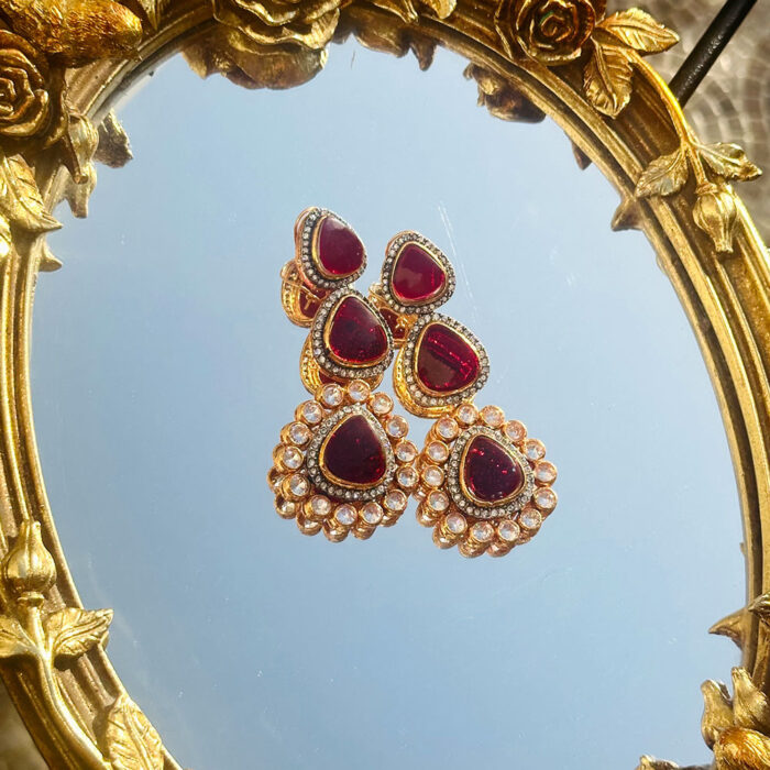 Suraj Dali Kundan Earings Red