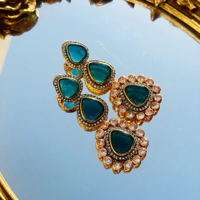 Suraj Dali Kundan Earings Teal