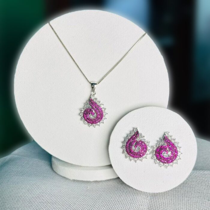 Crissona Pendant Set Shocking Pink and Silver