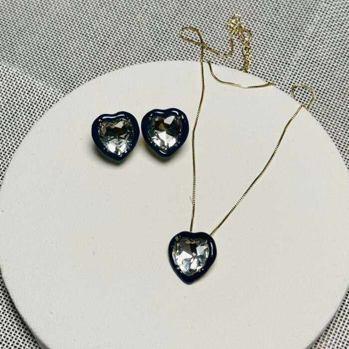 Heart Crystals Pendant Set Navy Blue