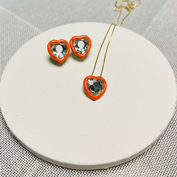 Heart Crystals Pendant Set Orange