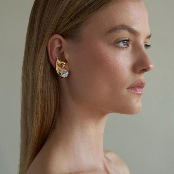 Double Dew Drops Ear Studs Golden, Double Dew Drops Ear Studs Golden